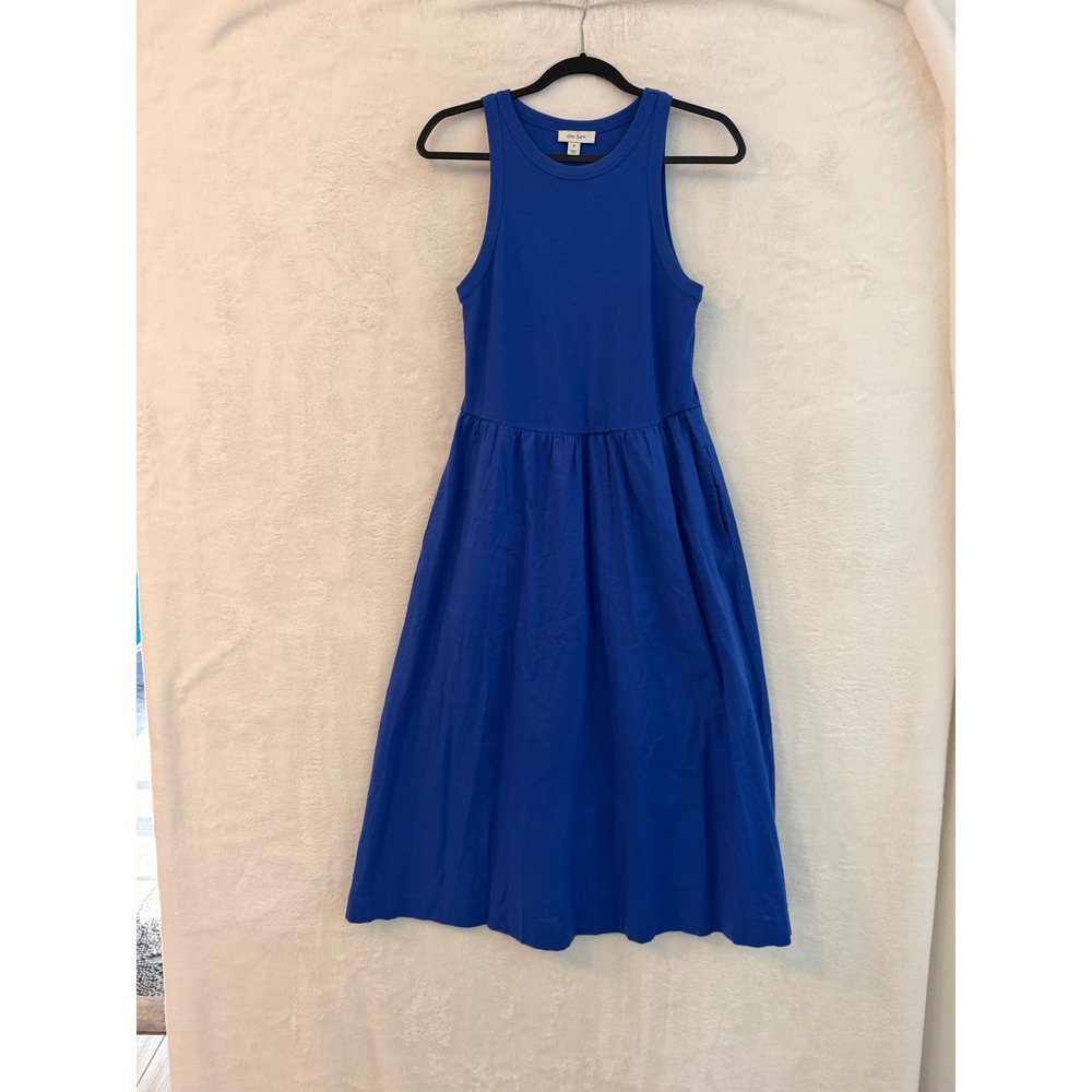 ON-34TH Womens Blue Ribbed Mixed Media Midi Dress with Pockets Size M